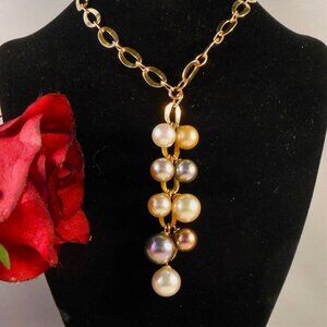 Gold Over Sterling Silver Necklace with Long Faux Pearl Drop Made In Italy
